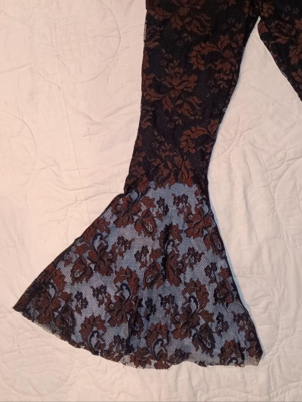 Vintage Casadei Set  Black  Brown Lace Off-Shoulder Top & Flared Pants Sz S - Picture 13 of 15
